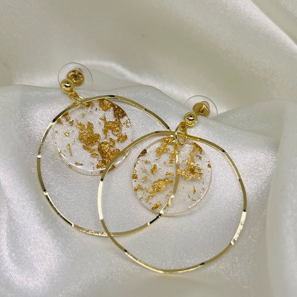 Women earrings Round drop earrings ⭐️ hand made resin ✋metal gold 🎁 - Picture 4 of 7
